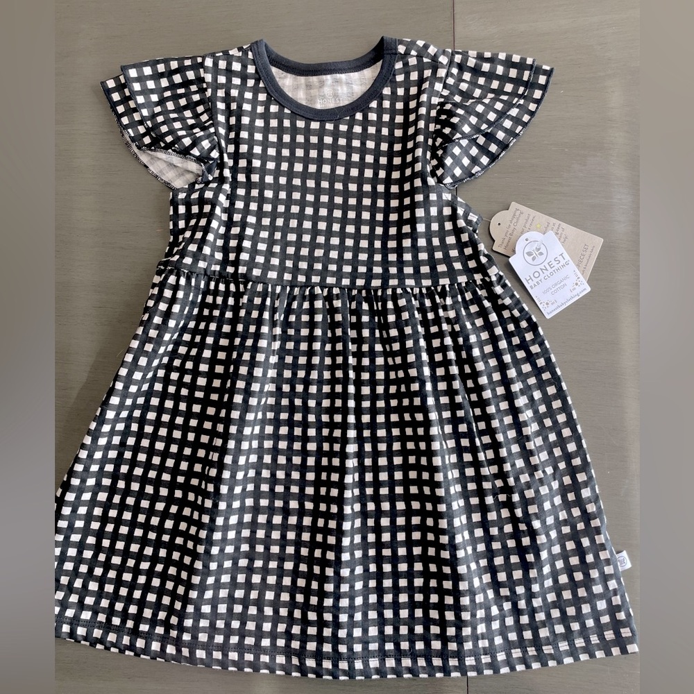 3/$30 NWT Girls Size 4T Honest Baby Dress Black White 100% Organic Cotton